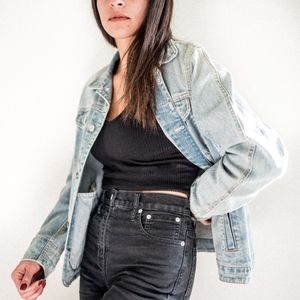 Distressed Oversized Denim Jacket GAP